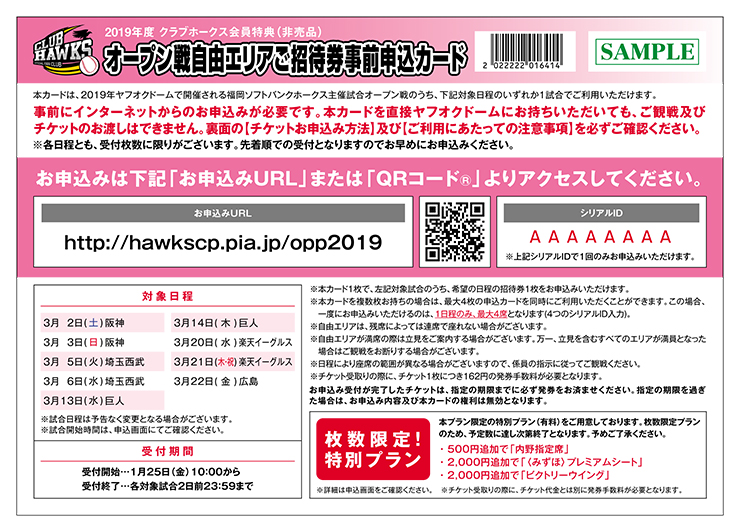 ソフトバンクホークスオープン戦チケット2枚