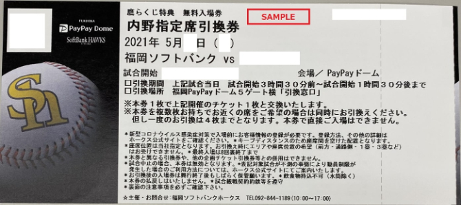 6/9 金曜日　指定席引換券　ソフトバンクホークス　巨人戦　PayPayドーム