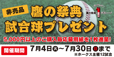 鷹の祭典使用済み試合球が当たる抽選キャンペーン実施